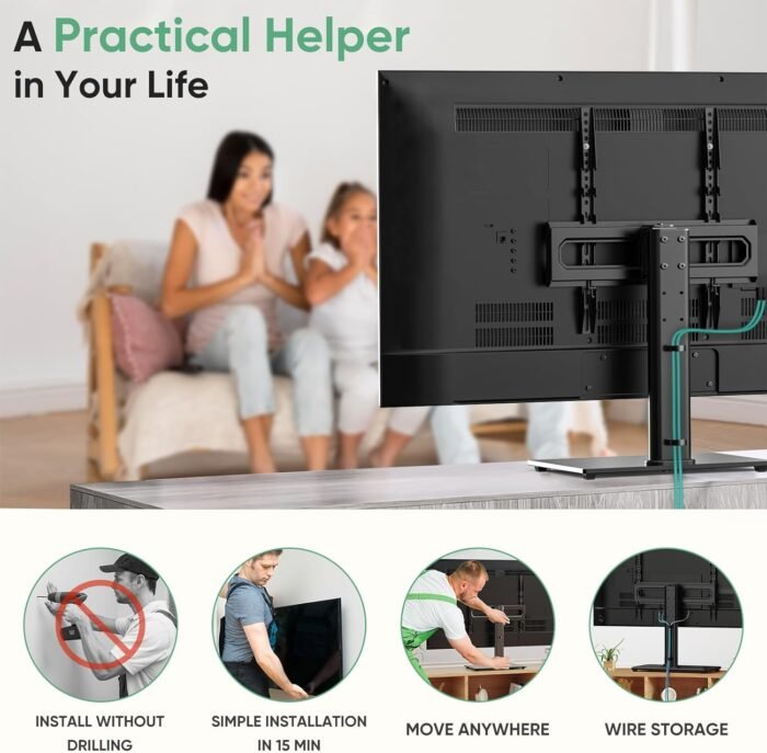 DUMOS Universal TV Stand Mount, Adjustable TV Stand with Cable Management for 26-55 Inch TVs, Holds Up to 99 LBS, 3 Height Adjustability, Max VESA 400x400mm - Great for Home Entertainment - Image 6