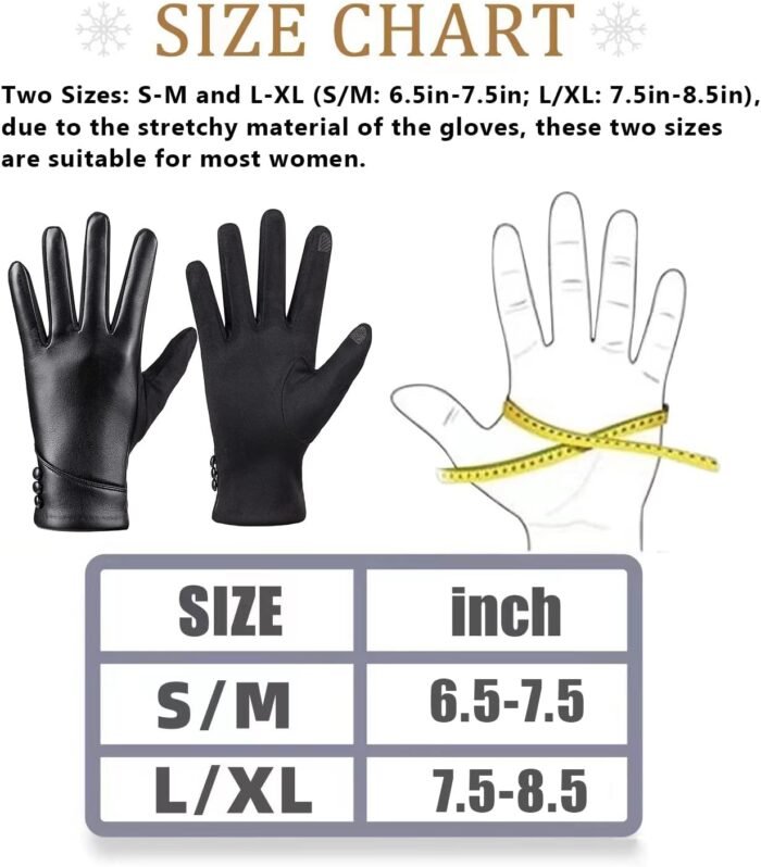 Womens Winter Leather Gloves Touch Screen Wool Lined Windproof Warm Suede Fashion Dress Gloves - Image 7