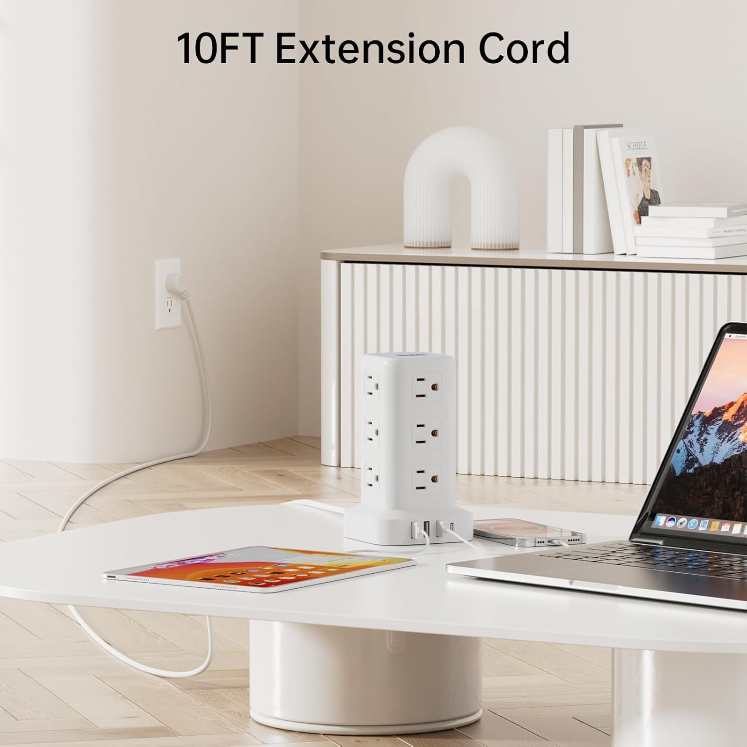 PD20W Power Strip Tower Surge Protector Power Strip with USB 12 Outlets with 4 USB Ports (1 USB C), Flat Plug 10FT Extension Cord Multi Plug Outlet Extender Overload Protection for Home Office - Image 3