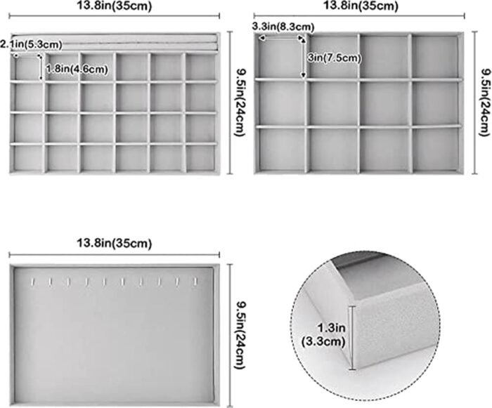 ProCase 3 Stackable Jewelry Trays Organizer Set for Drawers, Jewellery Drawer Insert Divider Jewel Display Storage with Removable Dividers for Earring Necklace Bracelet -Grey - Image 5