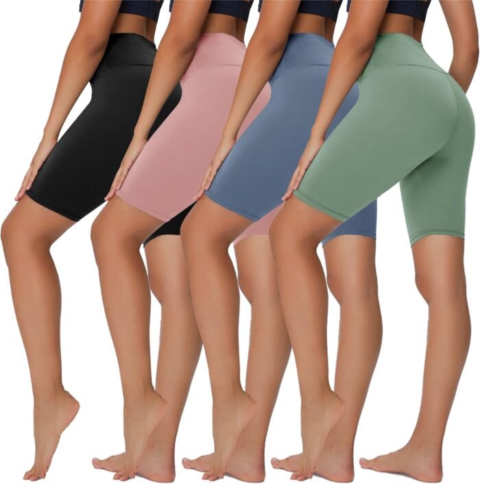 Sundwudu 4 Pack Biker Shorts for Women - 3‘’5”/8” High Waist Tummy Control Summer Workout Shorts for Running Yoga Athletic