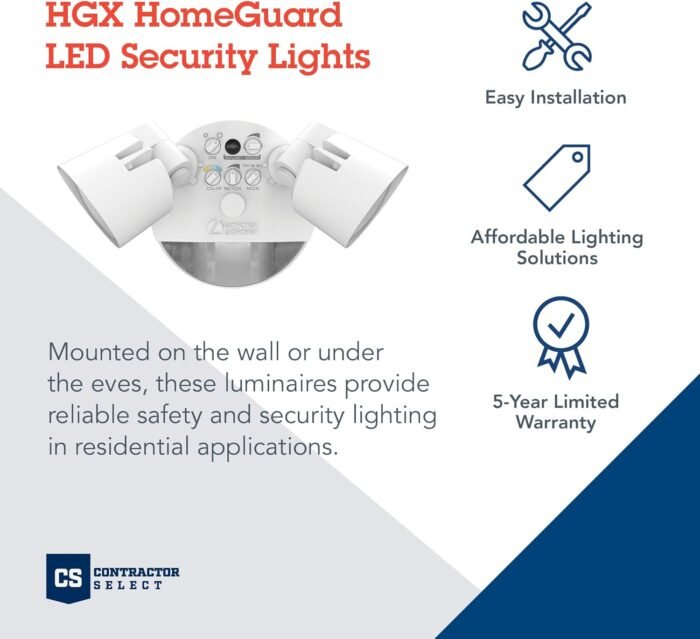 Lithonia Lighting HGX LED 2RH ALO SWW2 120 PIR WH M2 HomeGuard Security Flood Lights 2150-2600 Lumens, 2-Light, Photocell Sensor and Motion Detection, White - Image 2