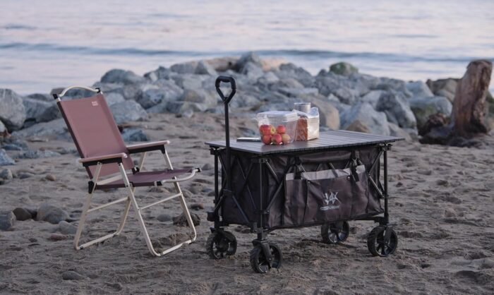 Whitsunday Folding Collapsible Wagon,Camping Large Capacity Heavy Duty Wagon Outdoor Park Beach Wagon Cart with Table Top,Utility Grocery Wagon for Camping Sports Outdoor Shopping Green - Image 2