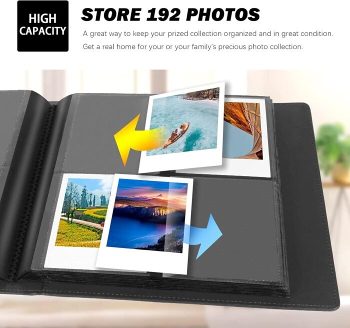 192 Pockets Photo Album for Fujifilm Instax Wide 300, Polaroid 600 i-Type 3.5x4.5 Inch Film Album, Compatible with Polaroid Now OneStep2 OneStep+ Instant Camera, POP Lab Print Camera (Black) - Image 2
