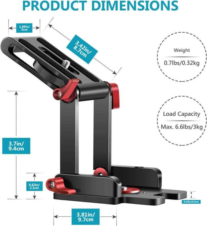 Neewer Upgraded Z-Flex Tilt Head Z Type Tripod Head with 4 Adjust/Fixing Knob, Quick Release Plate and Spirit Level for Tripod/DSLR Cameras Camcorders/Slider, Aluminium Alloy/Load Up to 6.6 Pounds - Image 2
