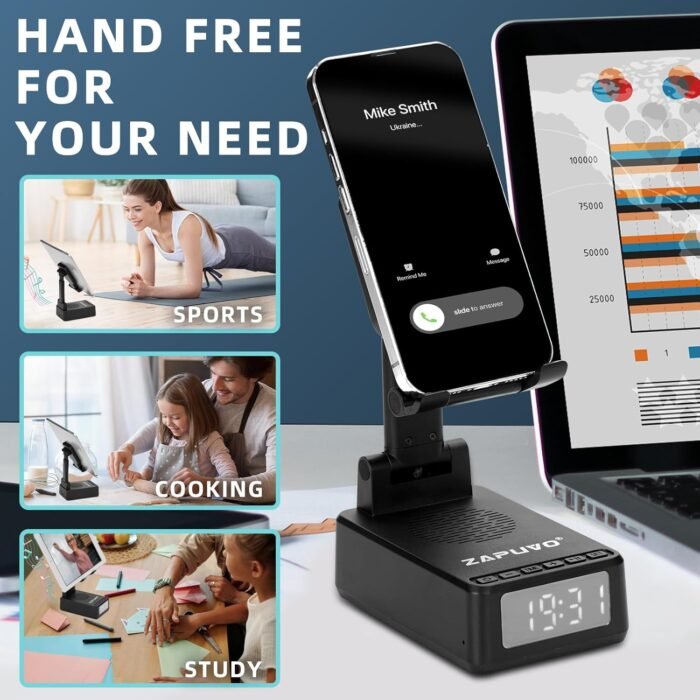 Bluetooth Speaker with Phone Wireless Charging Phone Stand, Men Gifts for Dad Christmas Xmas from Daughter Son, Husband Him Anniversary Birthday Gifts from Wife, Cool Gadgets Stocking Stuffers - Image 5