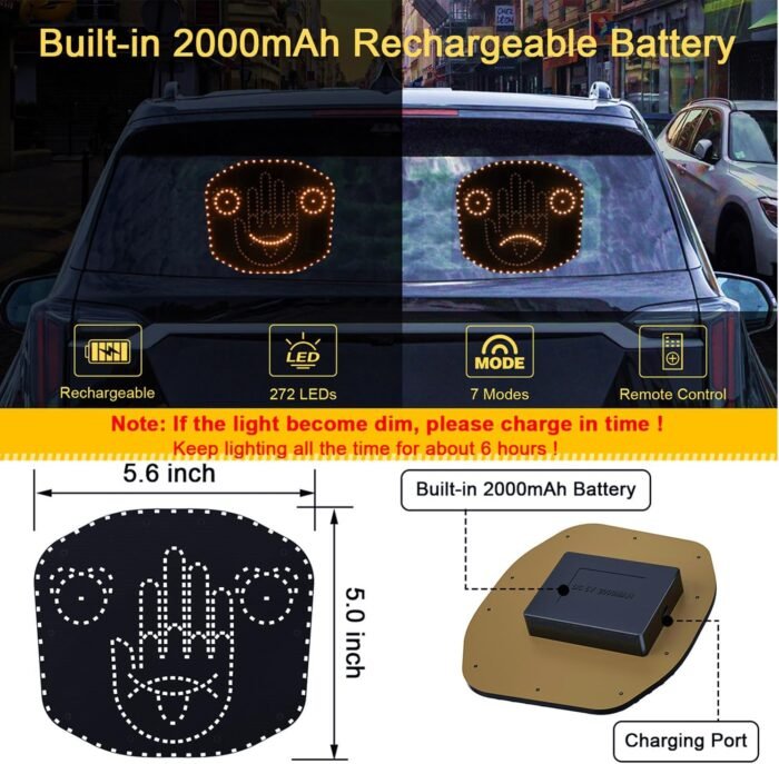 Rechargeable Car Finger Light and Expression Light, Hand Finger Light with Remote, Car Gesture Light to Express Yourself, Fun Truck Accessories, 2 in 1 Ideal Cool Car Accessories Gadgets Gift - Image 3