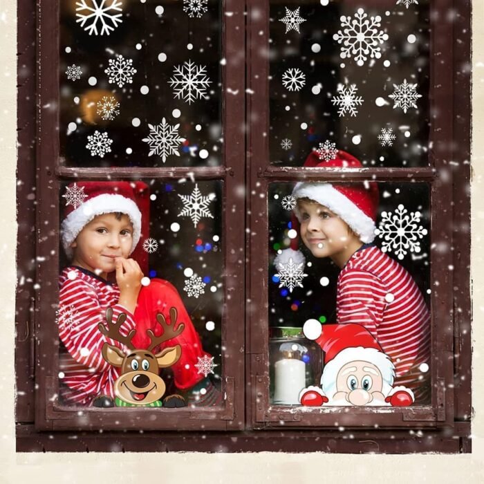 300 PCS 8 Sheet Christmas Snowflake Window Cling Stickers for Glass, Xmas Decals Decorations Holiday Snowflake Santa Claus Reindeer Decals for Party - Image 6