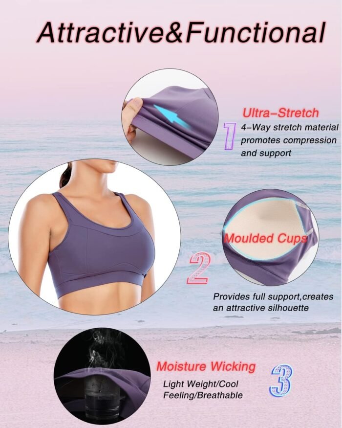 RUNNING GIRL High Impact Sports Bras for Women,Racerback Running Bra Workout Crop Tank Tops Longline Sports Bra Push up - Image 3