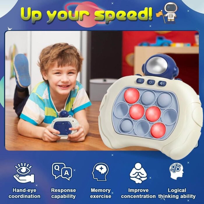 Quick Push Game Fidget Toys Pro for Kids Adults, Handheld Game Fast Puzzle Game Machine, Push Bubble Stress Toy, Relief Party Favors, Xmas Gifts for Boys (Blue Astronaut) - Image 2