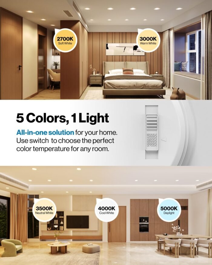 Sunco 12 Pack 5CCT Retrofit LED Recessed Lighting 6 Inch, 2700K/3000K/3500K/4000K/5000K Selectable, Dimmable Can Lights, Smooth Trim, 13W=75W, 965LM, Damp Rated, UL-Certified - Image 3