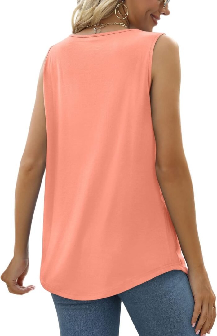 Saloogoe Summer Tank Tops for Women Loose Fit Pleated Square Neck Sleeveless Tops Curved Hem Flowy - Image 3