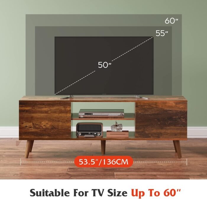 WLIVE TV Stand for 55 60 inch TV, Mid Century Modern TV Console, Entertainment Center with Storage for Living Room, Retro Brown - Image 5