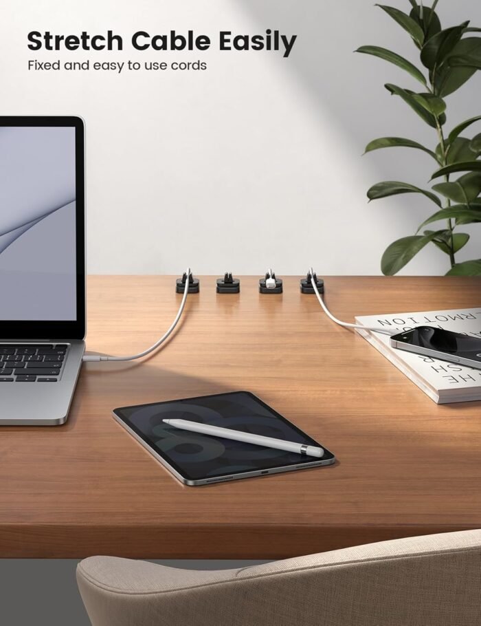 Lamicall Cable Clips, Cord Organizer - [Two Pack] Adjustable Hole Cord Clips Management, Adhesive Wire Organizer USB Cable Holder, Charging Power Cord Keeper Catcher for Desk - Image 4