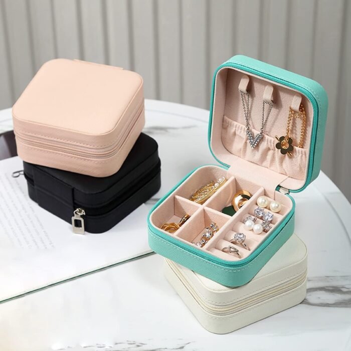 MODENGKONGJIAN Mini Jewelry Travel Case, PU Leather Travel Jewelry Organizer Box, Small Portable Portable Jewellery Storage Holder for Womens Rings Earrings Necklaces Bracelets (Black) - Image 7