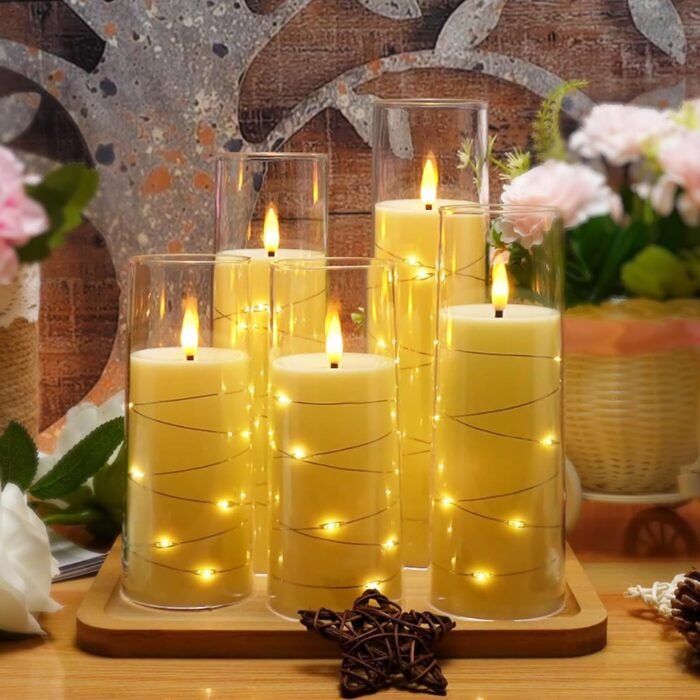 Flameless LED Candles with Timer 5 Pc Flickering Flameless Candles for Romantic Ambiance and Home Decoration Stable Acrylic Shell,with Embedded Star String，Battery Operated Candles（Ivory） - Image 5