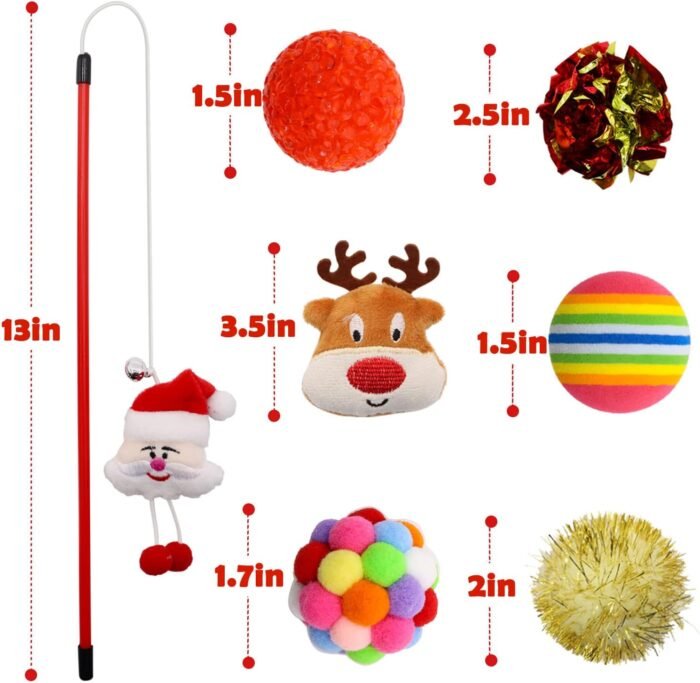 Christmas Stocking Cat Toys, 12PCS Xmas Cat Toy Set with Mouse, Squeaky Toys, Balls, Cat Teaser, Indoor Interactive Cat Gift - Image 2