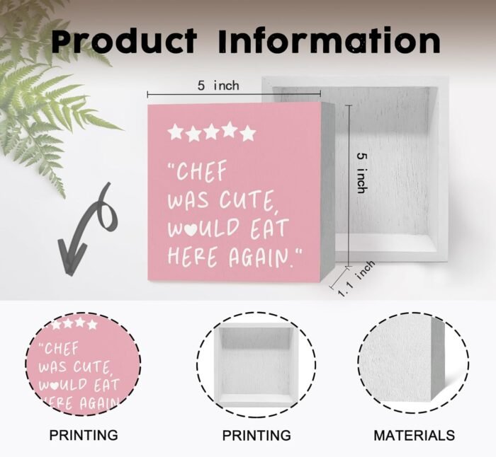Chef Was Cute Would Eat Here Again Sign Pink, Pink Kitchen Home Decor Sign, Cute Preppy Kitchen Decor Wood Sign Home Decor for Girly Dining Room Restaurant - Image 6