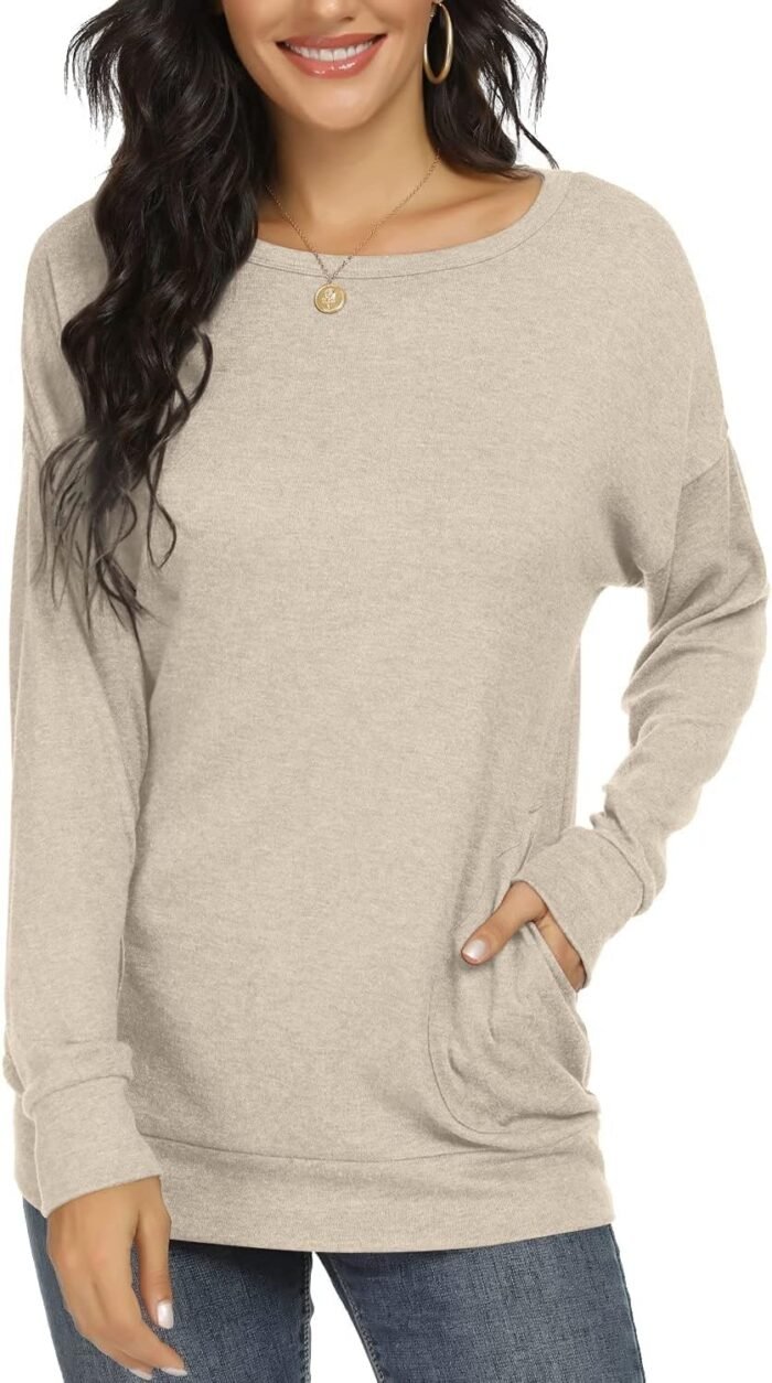 YSYOKOW Women Long Sleeve Shirts Casual Tops Dressy Blouses Fashion Tunic with Pockets - Image 3