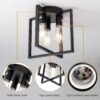 3-Light Ceiling Light Fixture, Semi-Flush Mount Light with Contemporary Geometric Metal Cage, Farmhouse Industrial Lighting for Kitchen Living Room Bedroom Hallway Foyer, E26 Black - Image 3