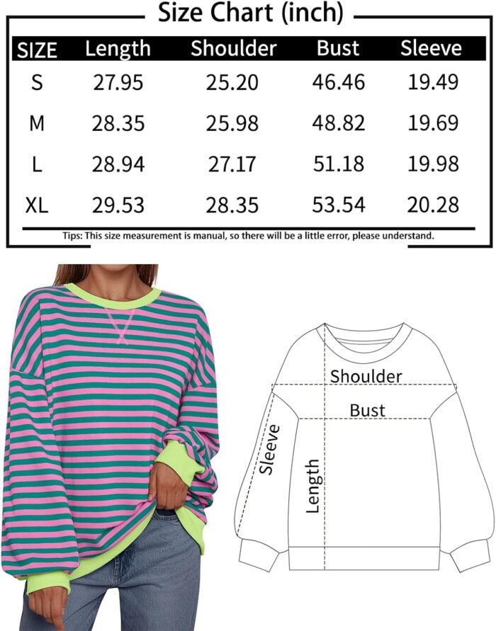 Trendy Queen Oversized Sweatshirt for Women 2024 Fall Crewneck Striped Long Sleeve Shirts Hoodies Preppy Top Y2K Outfits - Image 6