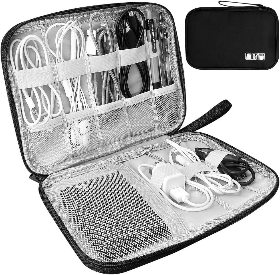 HCFGS Electronics Organizer Travel Case,Travel Cord Organizer Travel Cable Organizer Bag,Charger Organizer,Tech Organizer as Travel Accessories for Charger,Phone,Hard Drive,USB Cable-Black