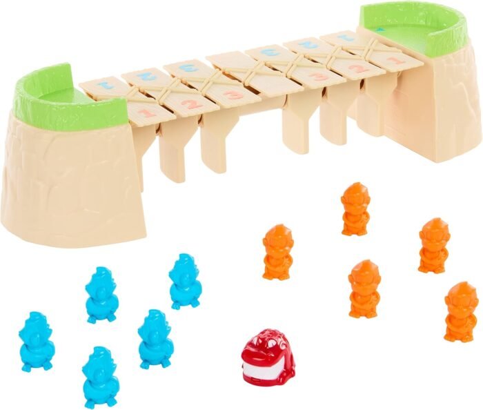 Mattel Games Greedy Gator 2-Player Kids Game for Game Nights & Parties, Get Monkeys Across The Bridge First with Rolling Alligator
