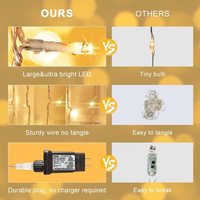 JMEXSUSS 300 LED Remote Control Christmas Curtain Lights, Plug in Fairy Curtain Lights Outdoor, Window Wall Hanging Curtain String Lights for Bedroom Backdrop Wedding Party Indoor Decor, Warm White - Image 6