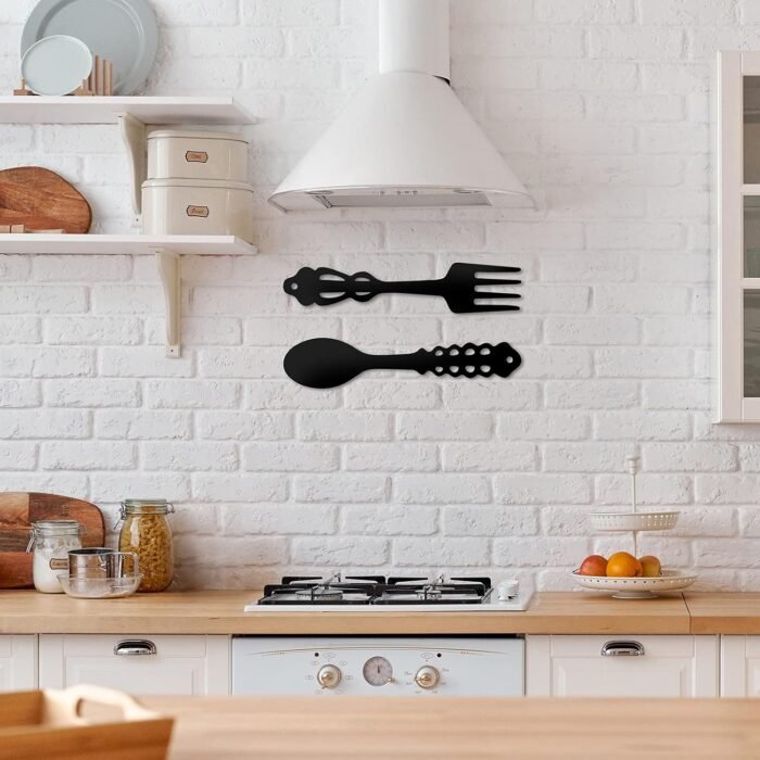 2 Pieces Metal Fork Spoon Wall Decor Big Black Fork Spoon Sign Metal Large Kitchen Rustic Decor Spoon Shaped Wall Sign Fork Shaped Hanging Sign Farmhouse Kitchen Wall Decors for Home Kitchen Decor - Image 5