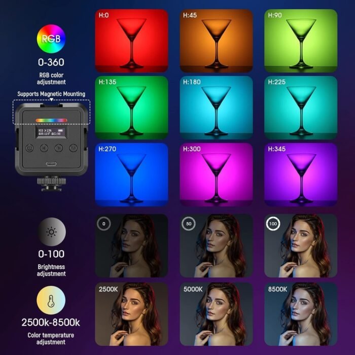 NEEWER Magnetic RGB Video Light, 360° Full Color RGB61 LED Camera Light with 3 Cold Shoe Mounts/CRI 97+/20 Scene Modes/2500K-8500K/2000mAh Rechargeable Portable Photography Selfie Lighting - Image 2
