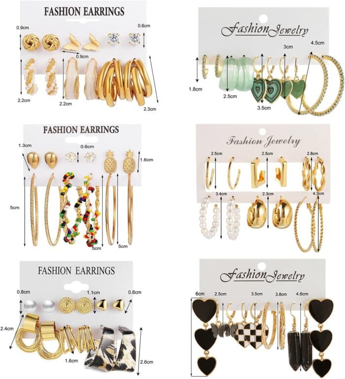 34 Pairs Gold Hoop Earrings Set for Women, Fashion Drop Dangle Earring Packs Black Hearts Earrings Multipack Hypoallergenic Earrings for Valentine's Day Gifts - Image 7