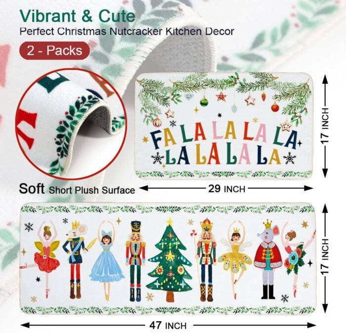 Nutcracker Christmas Decor Kitchen Rugs Floor Mats Set of 2, Nutcrackers Xmas Gifts Indoor Christmas Decorations, Nutcracker Kitchen Floor Mats for in Front of Sink, Non Skid & Washable - Image 2