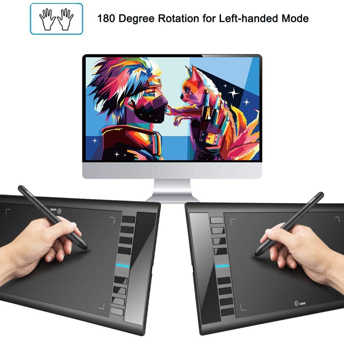 Graphics Drawing Tablet, UGEE M708 10 x 6 inch Large Drawing Tablet with 8 Hot Keys, Passive Stylus of 8192 Levels Pressure, UGEE M708 Graphics Tablet for Paint, Design, Art Creation Sketch Black - Image 5