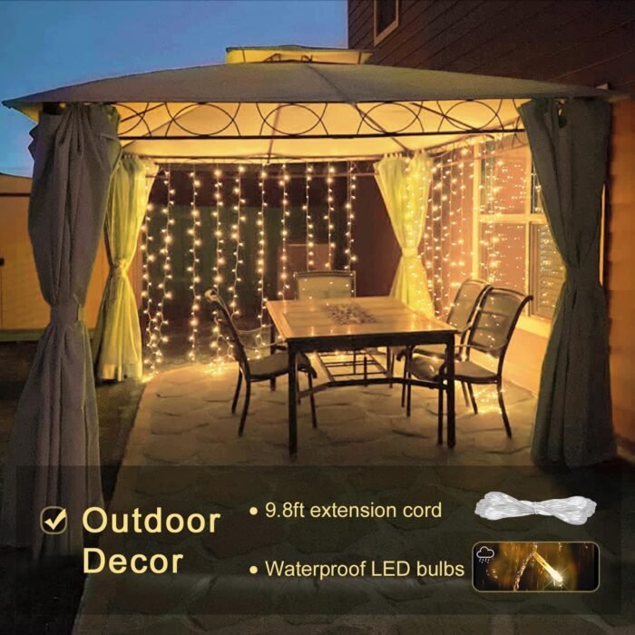 JMEXSUSS 300 LED Remote Control Christmas Curtain Lights, Plug in Fairy Curtain Lights Outdoor, Window Wall Hanging Curtain String Lights for Bedroom Backdrop Wedding Party Indoor Decor, Warm White - Image 4