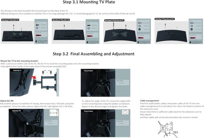 Amazon Basics Full Motion Articulating TV Wall Mount, with Swivel and Tilt, for 26" to 55" TVs and Flat Panels up to 80 Lbs, VESA Compatible, Black - Image 11
