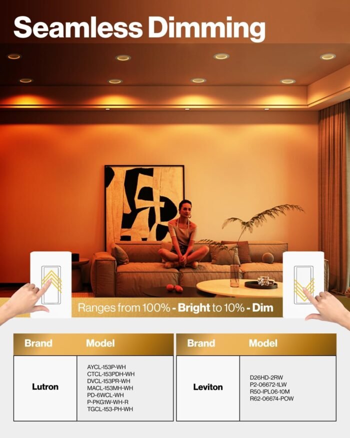 Sunco 12 Pack 6 Inch Ultra Thin LED Recessed Ceiling Lights Slim, Night Light, Baffle Trim, 2700K/3000K/4000K/5000K/6000K Selectable, Dimmable, 14W, Canless Wafer with Junction Box - ETL - Image 7