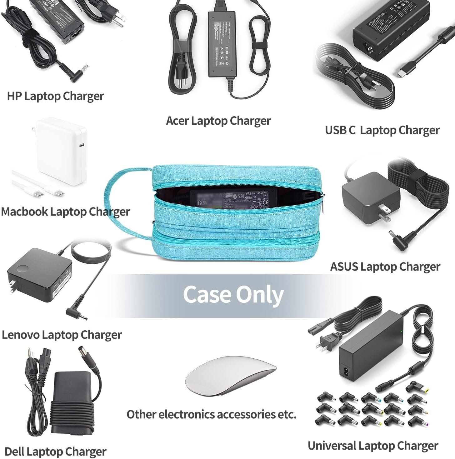 HESTECH Electronics Organizer Travel Charger Case Cord Cable Organizer Bag Portable Waterproof Double Layers All-in-one Storage for Charger Mouse Earbud USB Drive (Teal, Medium) - Image 9
