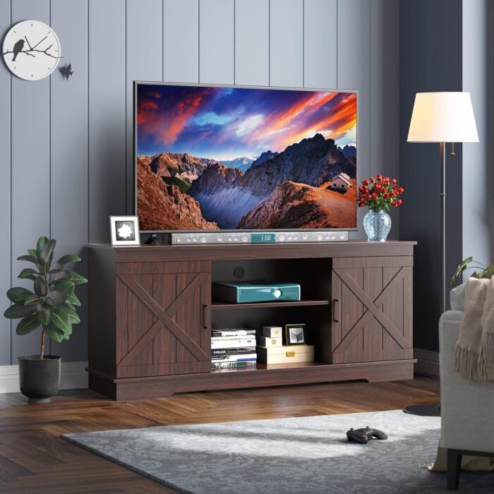 YITAHOME TV Stand for 65 Inch TV, Farmhouse Entertainment Center with Double Barn Doors and Storage Cabinets, Rustic TV Cabinet Media Console Table for Living Room, 59 Inch, Espresso - Image 9