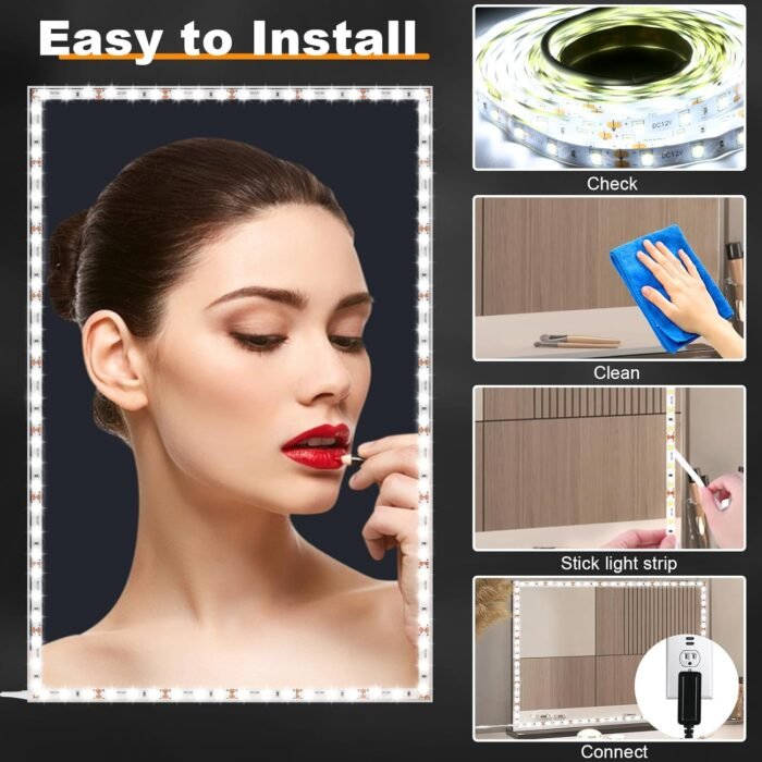 LED Vanity Mirror Lights for Makeup Dressing Table Vanity Set 13ft Flexible LED Light Strip Kit 6000K Daylight White with Dimmer and Power Supply, DIY Mirror, Mirror not Included - Image 5