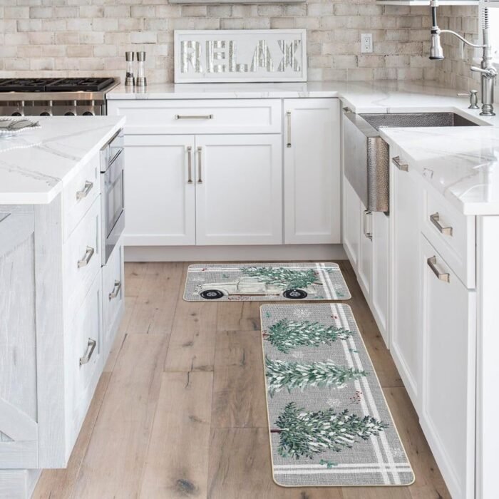 Artoid Mode Truck Pine Holly Stripes Christmas Decorative Kitchen Mats Set of 2, Home Decor Party Low-Profile Kitchen Rugs - 17x29 and 17x47 Inch - Image 4
