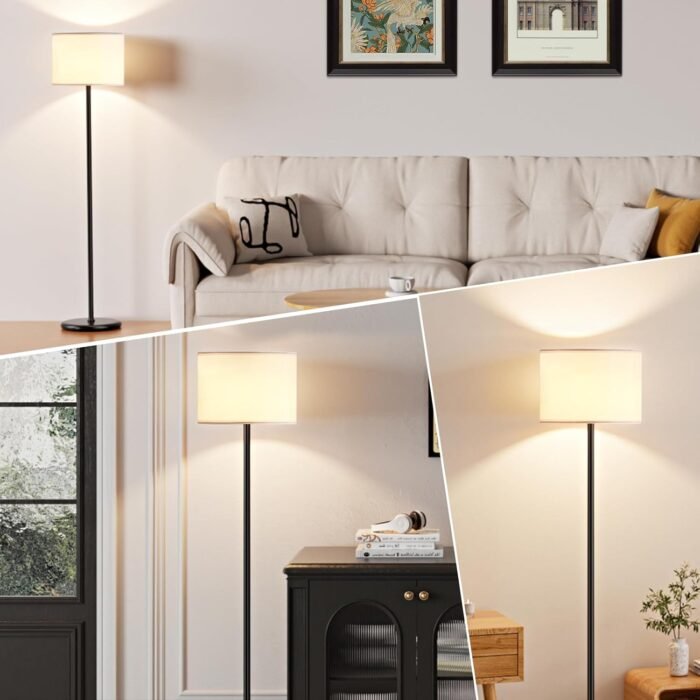 Modern Floor Lamp Simple Design with White Shade, Foot Pedal Switch, 60" Small Tall Lamps for Living Room Bedroom Office Dining Room Kitchen, Black Pole Lamp(Without Bulb) - Image 7