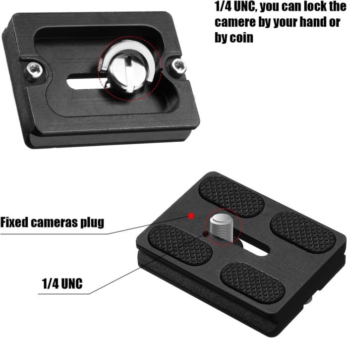 Frienda 2 Pieces Metal Quick Release Plate with 1/4''-20 Camera Screw Tripod Mount Plate Fits Standard for DSLR Camera Tripod Ball Head(Black,Pu50) - Image 4