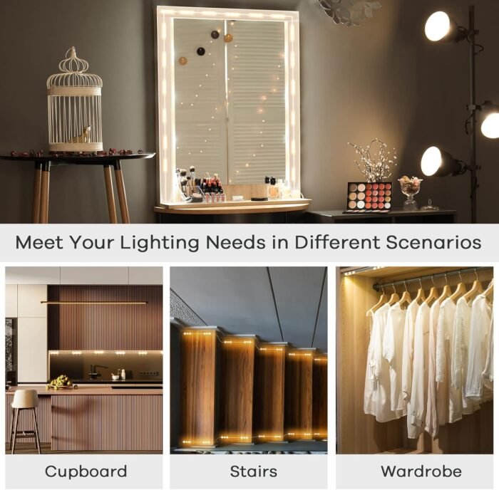 Consciot LED Vanity Lights for Mirror, Hollywood Style Mirror Strip, Adjustable Color & Brightness, USB Cable, Dimmable Makeup Stick on Table Dressing Room Mirror,White - Image 7
