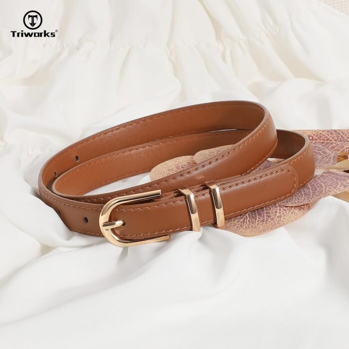 2 Pack Women Skinny Leather Belts for Jeans Pants Thin Faux Leather Belt with Gold Buckle - Image 6