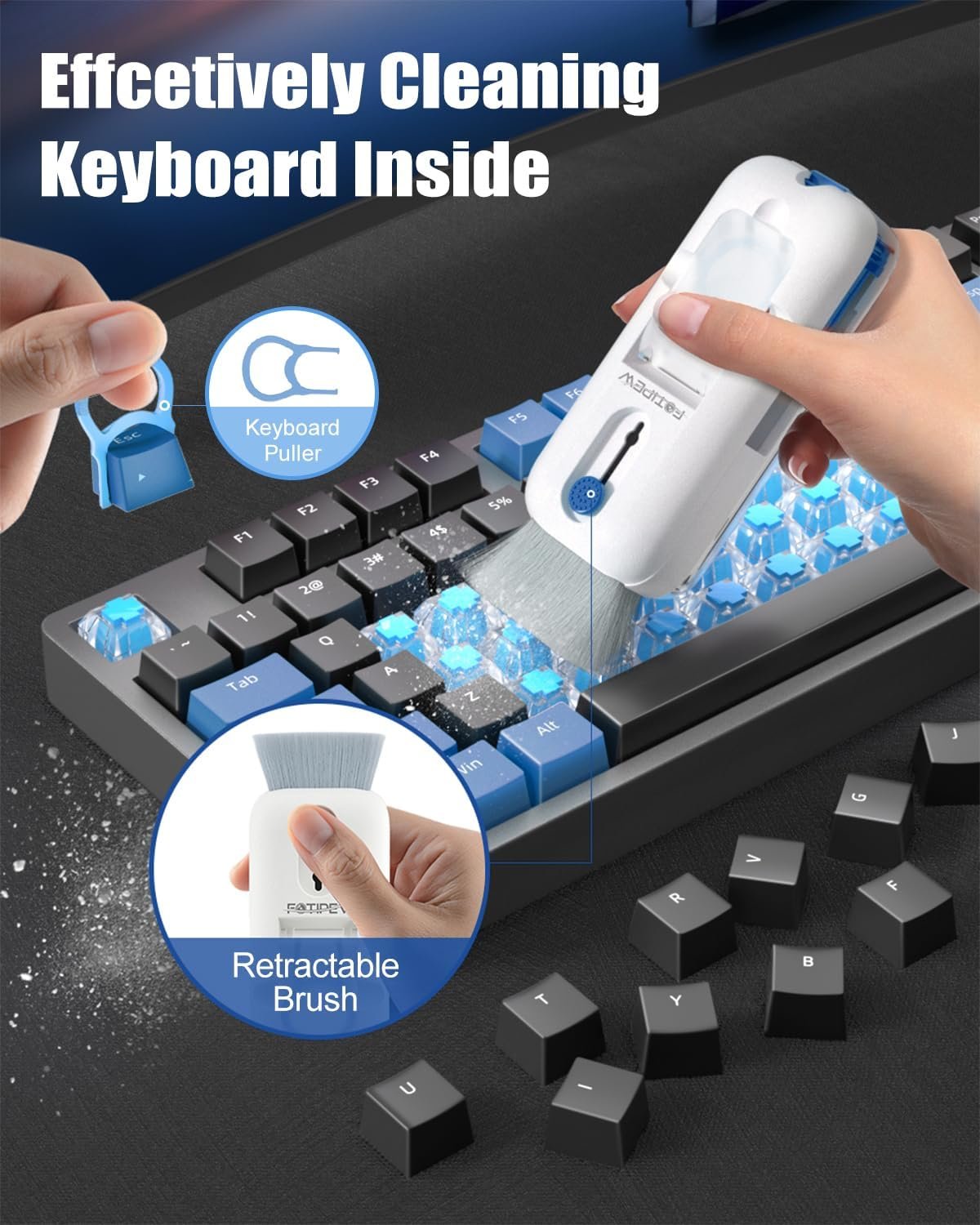 Keyboard Cleaner, 12-in-1 Phone Cleaning kit, Electronics Cleaning Brush Tool for Computer, PC Monitor,TV Camera Lens with 3ml Spray Cleaning Bottle Compact with Patent(Blue) - Image 2