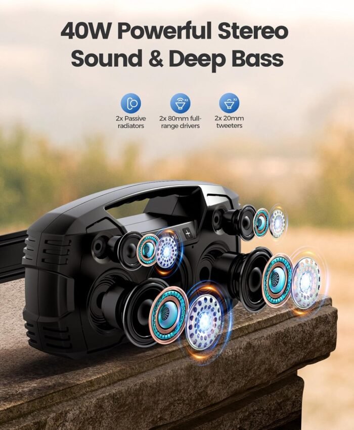 Portable Wireless Bluetooth Speaker, 40W (60W) Peak Loud Sound IPX7 Waterproof Speakers, 32H Playtime, Outdoor Speaker for Home/Party/Beach, Electronic Gadgets, Birthday Gift - Image 2