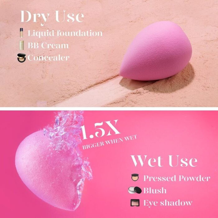 BEAKEY Super Soft Makeup Sponge Set of 6, Makeup Sponges for Foundation, Liquid, Cream and Powder, Pink Beauty Sponge for Blending, 0 Latex Blender, Christmas Stocking Stuffers for Adults - Image 5