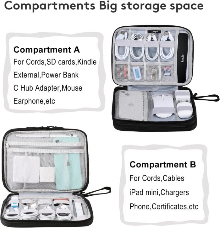 DDgro Travel Electronics Organizer Pouch Bag for Tech Gadgets & Airplane Accessories, for Cables/Cords & Chargers/iPad Mini (Large, Black) - Image 3