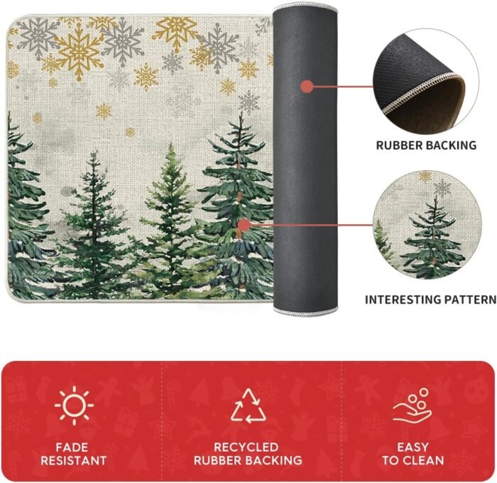 Artoid Mode Xmas Trees Deer Snowflakes Christmas Kitchen Mats Set of 2, Winter Home Decor Low-Profile Kitchen Rugs for Floor - 17x29 and 17x47 Inch - Image 6