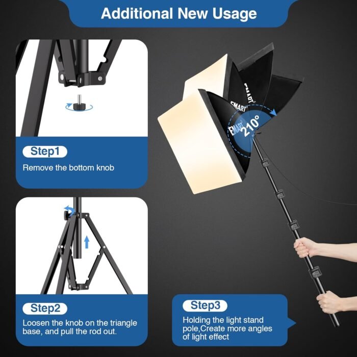 EMART Softbox Lighting Kit, 16"X16" Soft Box | 3000K-6000K 85W LED Bulbs with Remote | 65" Tripod, Professional Softbox Photography Lighting Kit for Studio Lights, Portrait, Video Recording(1PACK) - Image 4